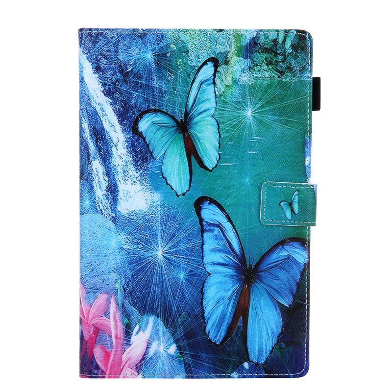 Nahkakotelo Samsung Galaxy Tab A 10.1 (2019) Turkoosi Valkoinen Puhelinkuoret Perhosarja