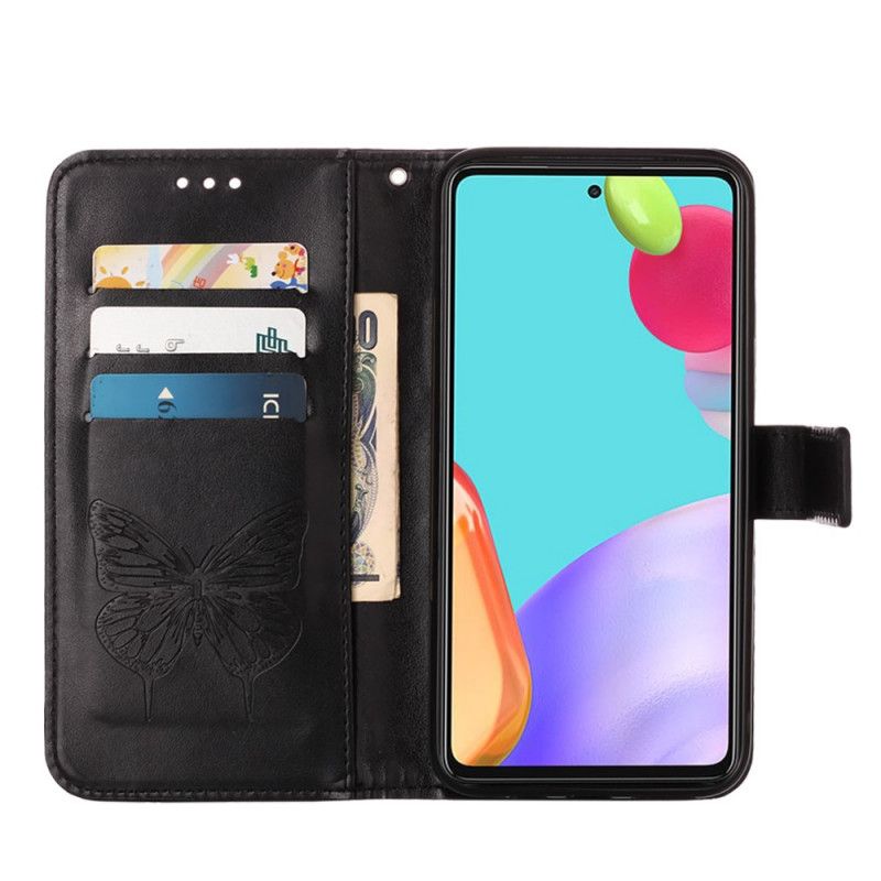 Kotelot Samsung Galaxy A52 4G / A52 5G Harmaa Musta Suunnittelija Perhonen Hihnalla