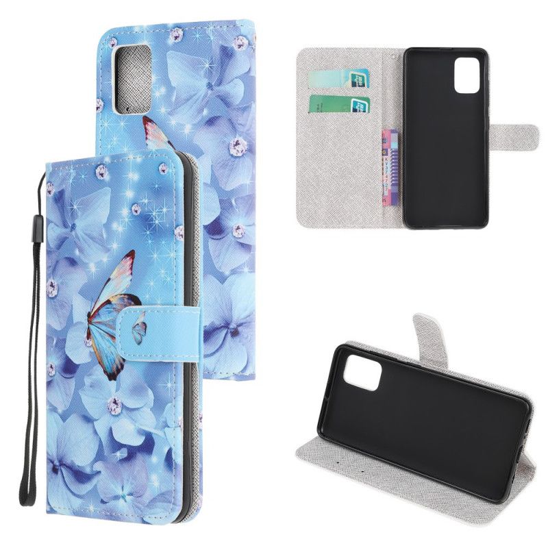 Kotelot Samsung Galaxy A52 4G / A52 5G Timanttiperhosia. Joissa On Remmi Suojakuori