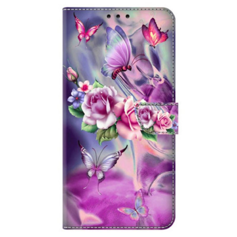 Kotelot Xiaomi Redmi Note 13 5g Purppuraisia Perhosia Ja Kukkia