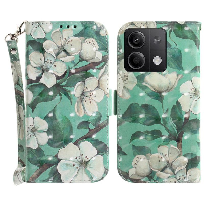 Nahkakotelo Xiaomi Redmi Note 13 5g Akvarellikukkia Hihnalla