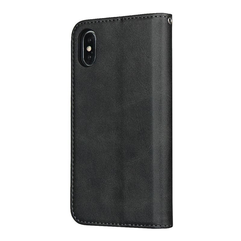 Flip Kotelot iPhone XS Max Punainen Musta Kaksisävyinen Nahkahihna Hihnalla