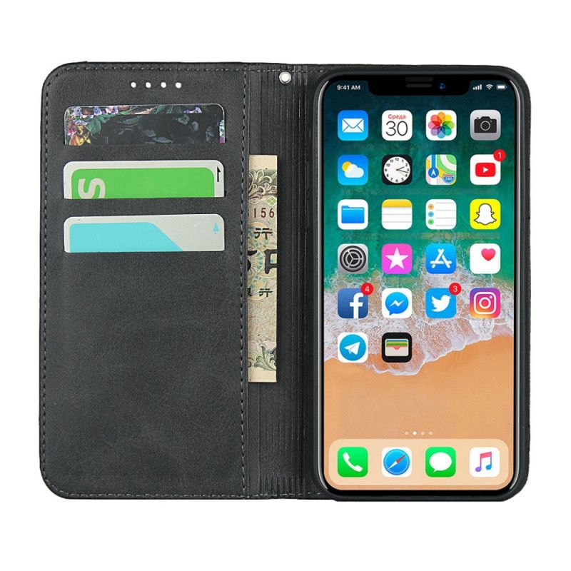 Flip Kotelot iPhone XS Max Punainen Musta Kaksisävyinen Nahkahihna Hihnalla