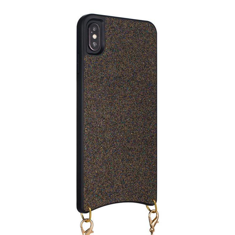 Kuori iPhone XS Max Hopea Musta Paljetteja Ketjulla