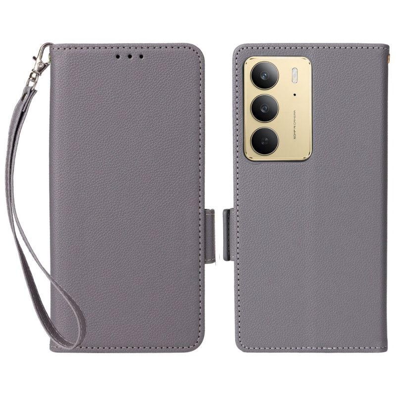 Kotelot Realme C75 Puhelinkuoret Litsikuvioinen Tekonahka Hihnalla