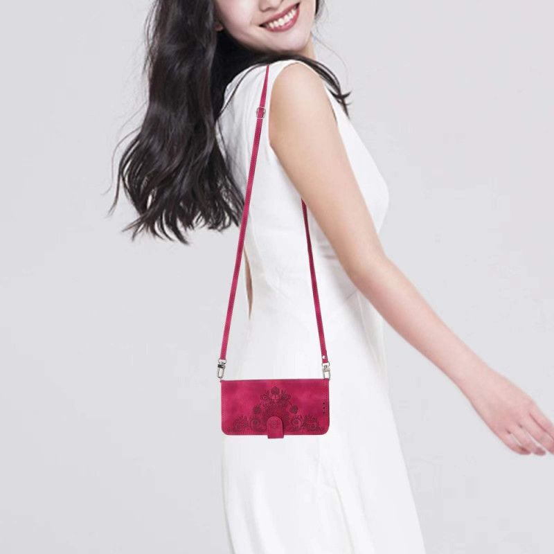 Kotelot Realme C75 Puhelinkuoret Mokkanahkainen Pitsikuvio Hihnalla Ja Olkahihnalla