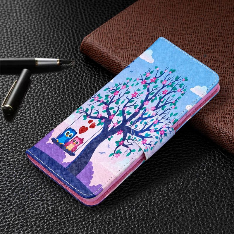 Nahkakotelo Samsung Galaxy A42 5G Puhelinkuoret Pöllöt Keinussa