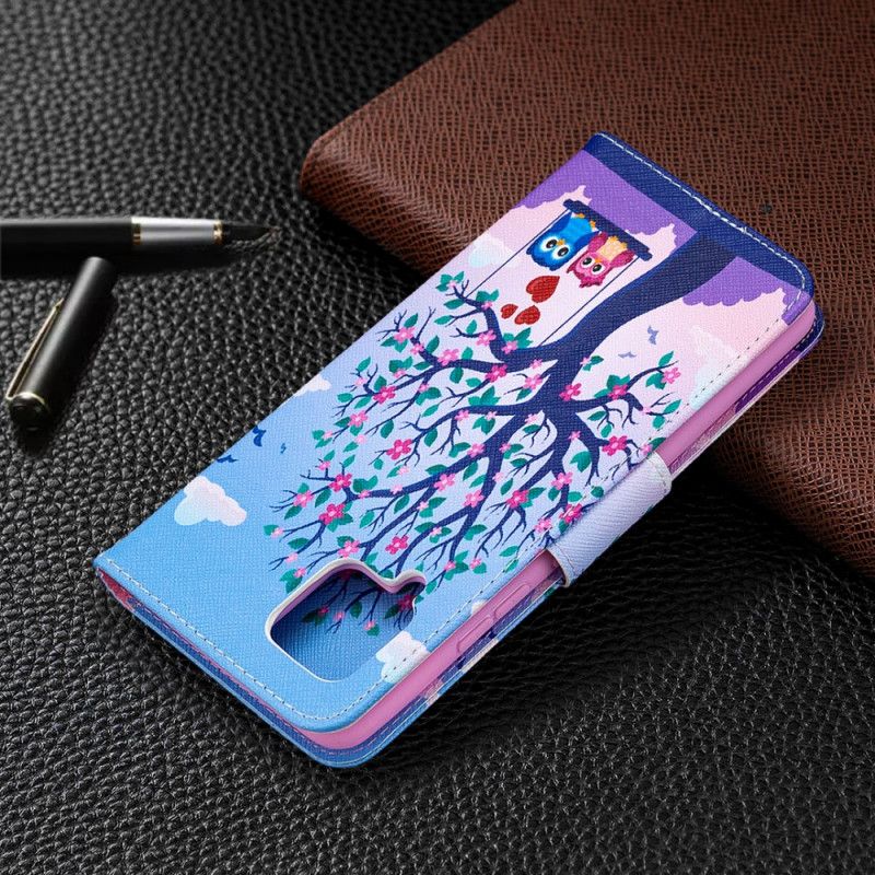 Nahkakotelo Samsung Galaxy A42 5G Puhelinkuoret Pöllöt Keinussa