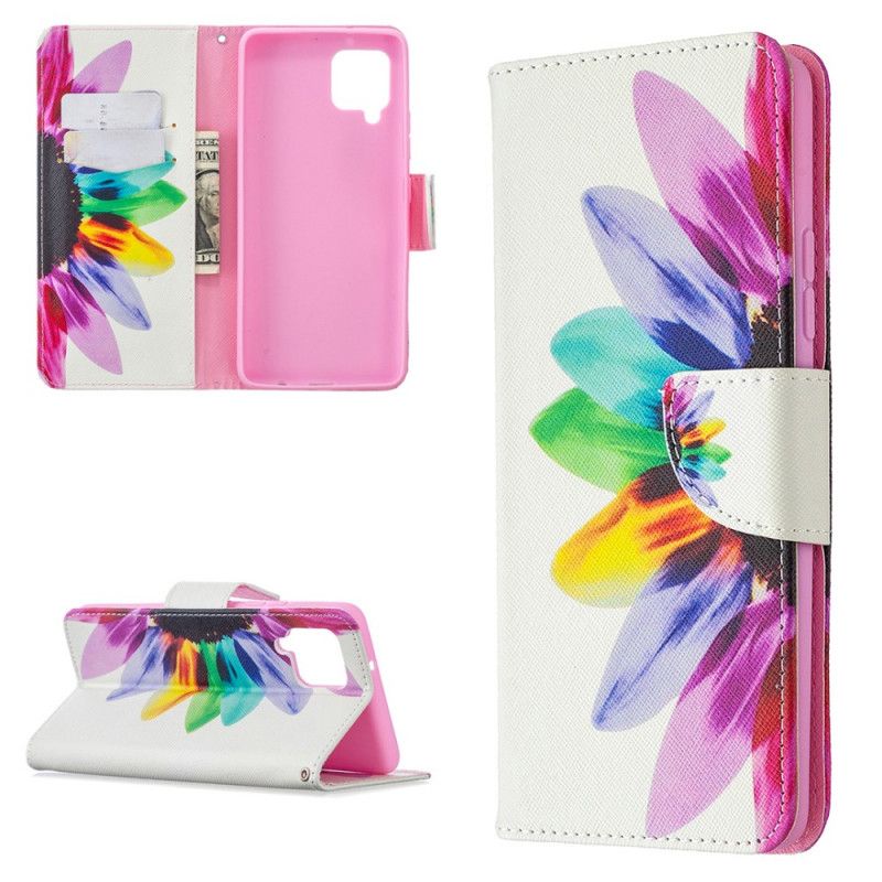 Nahkakotelo Samsung Galaxy A42 5G Puhelinkuoret Vesiväri Kukka