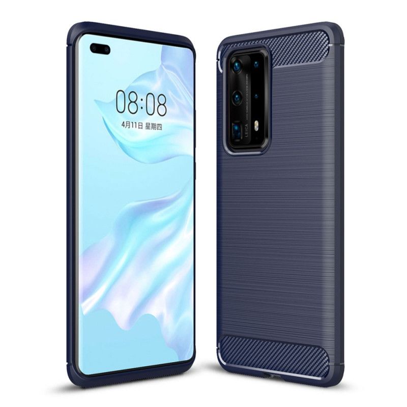 Kuori Huawei P40 Pro Plus Punainen Musta Harjattu Hiilikuitu