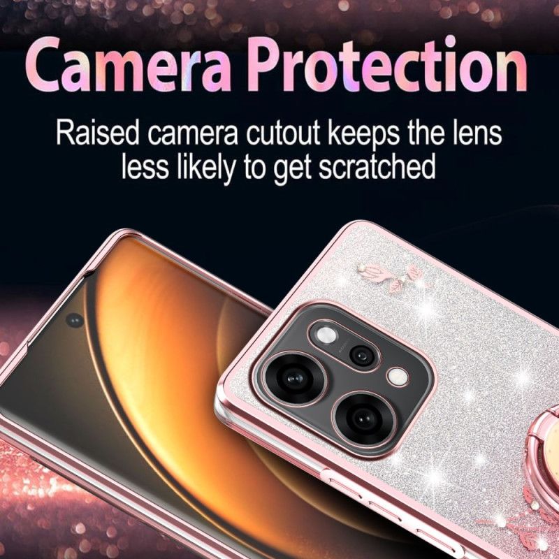 Kuori Oppo Reno 14 5g Kukkia Ja Strasseja Sormuksen Pidikkeellä