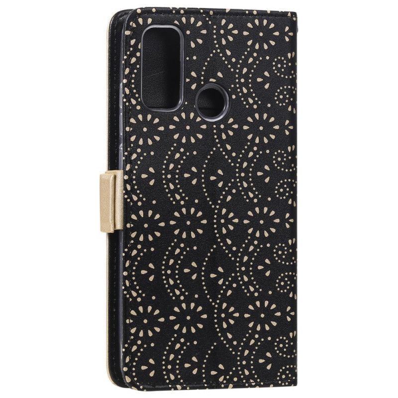 Kotelot Samsung Galaxy A21s Magenta Musta Pitsihihna Suojakuori