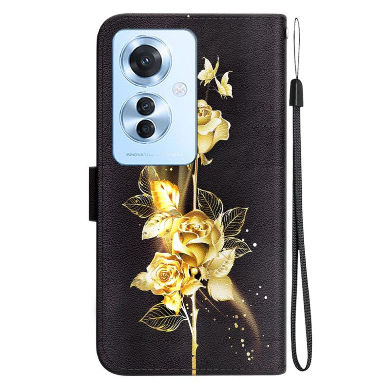 Kotelot Oppo Reno 11f 5g Puhelinkuoret Kultaisia Perhosia Ja Ruusuja Hihnalla