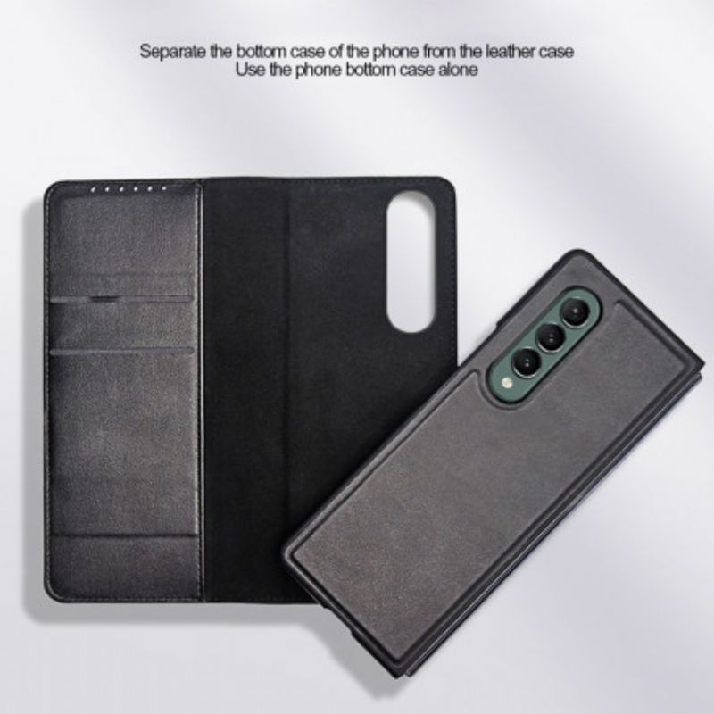Flip Kotelot Samsung Galaxy Z Fold 3 5g Skin-touch Haljasnahkaa