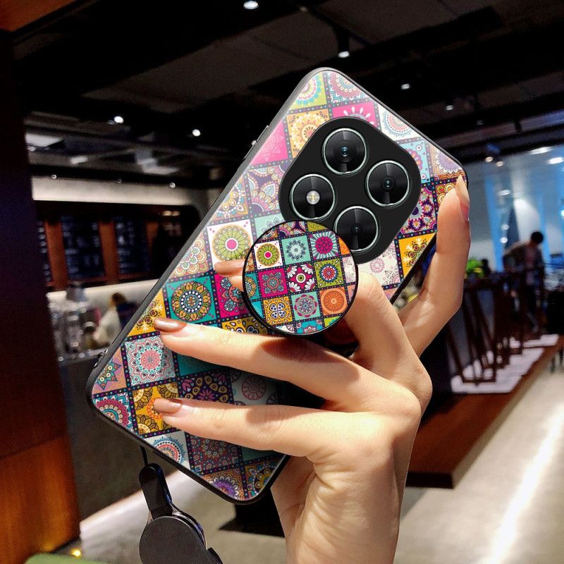 Hülle Für Xiaomi Redmi Note 14 Pro 5g Patchwork-riemen Und Ringhalter