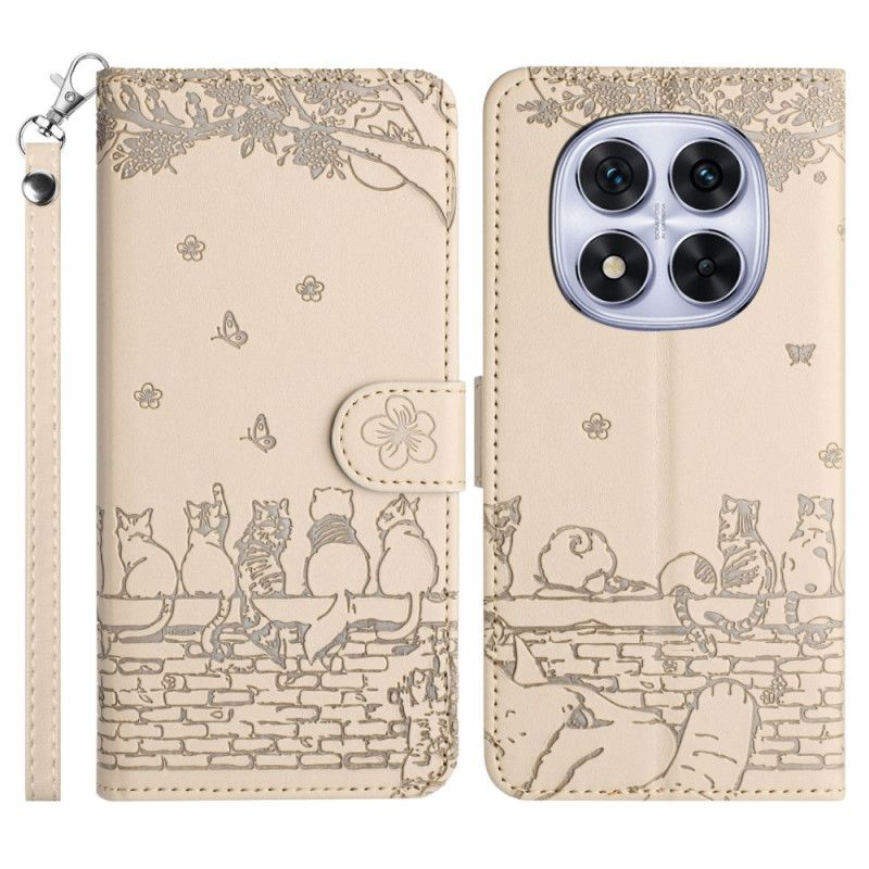 Nahkakotelo Xiaomi Redmi Note 14 Pro 5g Kissakuvio Ja Hihna