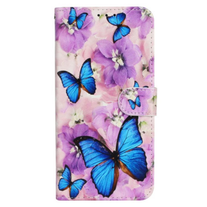 Kuoret Motorola Edge 50 Purple Flowers And Blue Butterflies Premium
