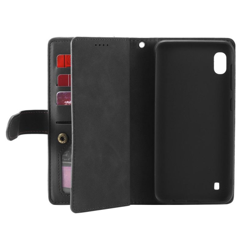 Flip Case Samsung Galaxy A10 Tummansininen Musta Kolikkokassan 9 Kortinhaltijaa