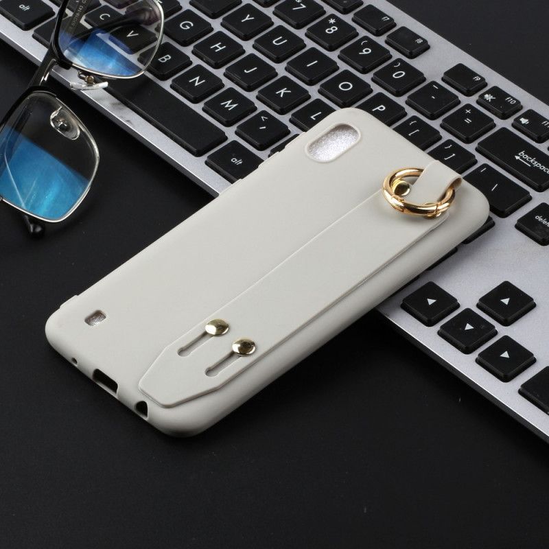 Kuori Samsung Galaxy A10 Keltainen Punainen Silikoni Tukihihnalla