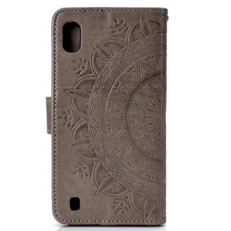 Nahkakotelo Samsung Galaxy A10 Magenta Harmaa Puhelinkuoret Aurinko Mandala