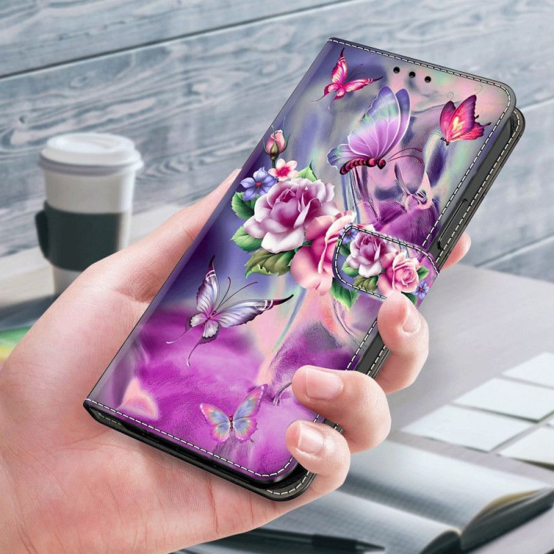 Kotelot Xiaomi 14 Purppuraisia Perhosia Ja Kukkia Suojakuori