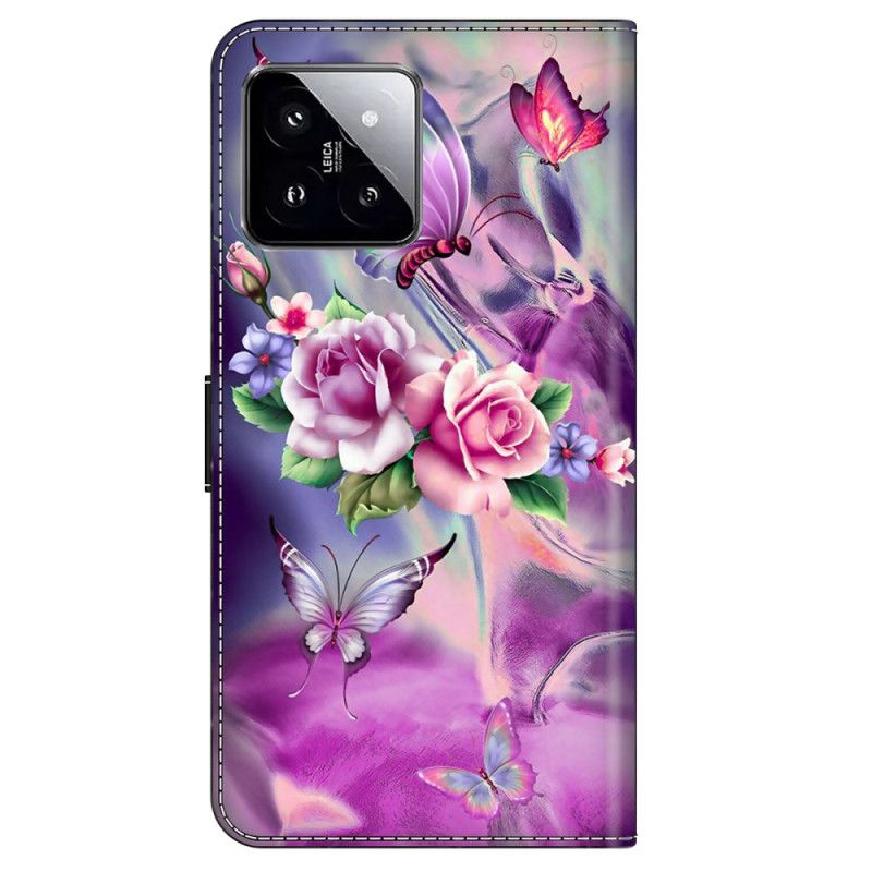 Kotelot Xiaomi 14 Purppuraisia Perhosia Ja Kukkia Suojakuori