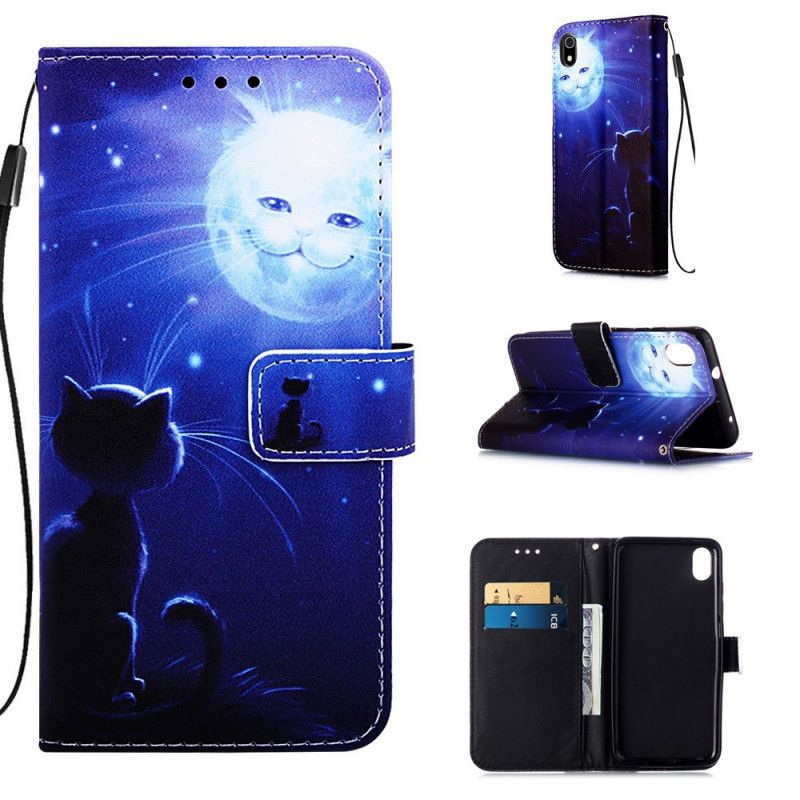 Nahkakotelo Xiaomi Redmi 7A Puhelinkuoret Kuutamoinen Kissa. Jossa On Remmi