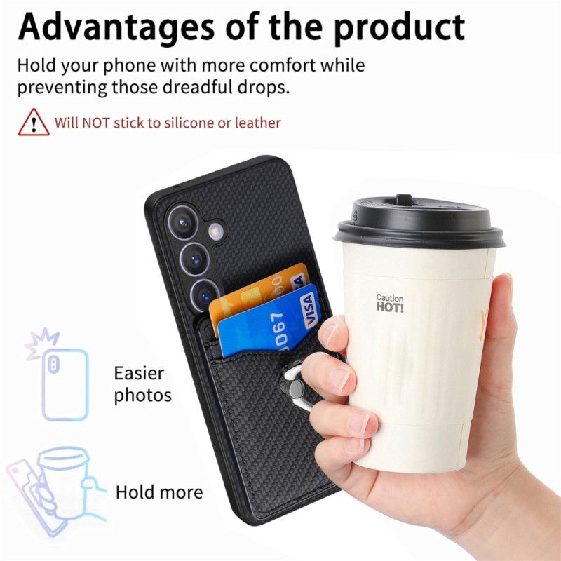 Kuori Samsung Galaxy S25 5g Hiilikuituinen Korttikotelo Ja Rengasteline