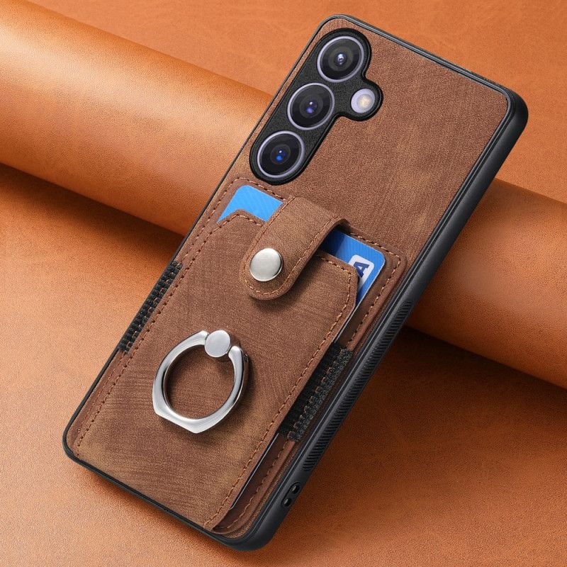 Kuori Samsung Galaxy S25 5g Nahkajäljitelmäkorttikotelo Ja Sormus