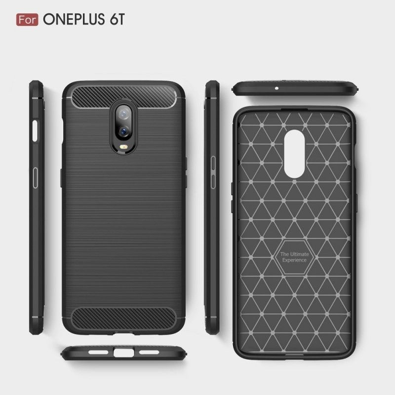 Kuori OnePlus 6T Punainen Musta Harjattu Hiilikuitu