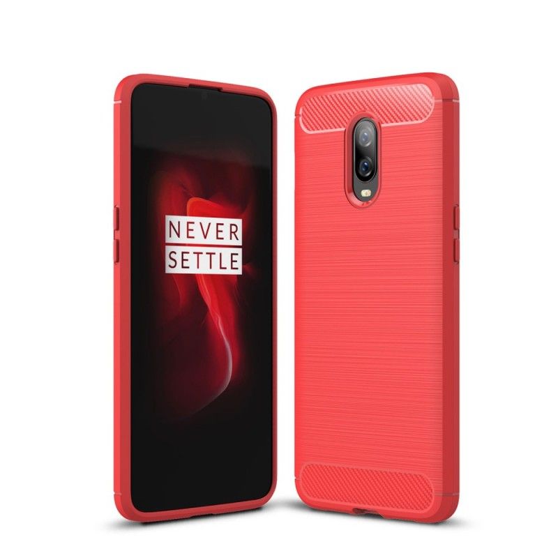 Kuori OnePlus 6T Punainen Musta Harjattu Hiilikuitu