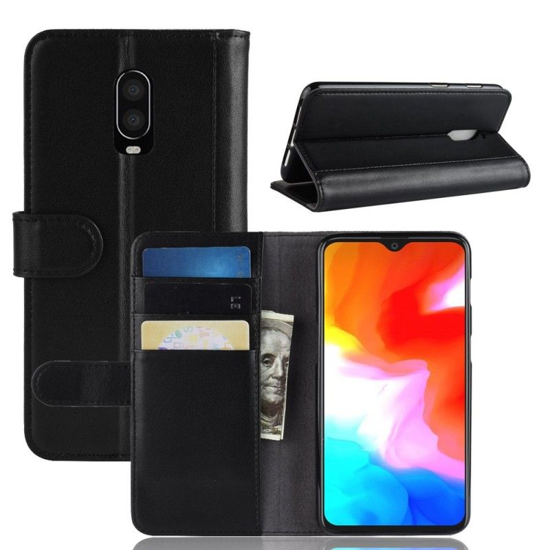 OnePlus 6T Ruskea Musta Halkaistu Nahka