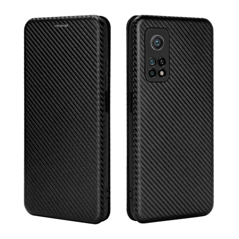Flip Kotelot Xiaomi Mi 10T / 10T Pro Vihreä Musta Hiilikuitu Tukirenkaalla
