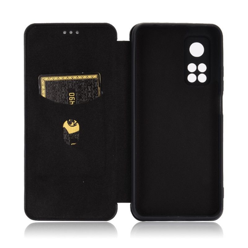 Flip Kotelot Xiaomi Mi 10T / 10T Pro Vihreä Musta Hiilikuitu Tukirenkaalla