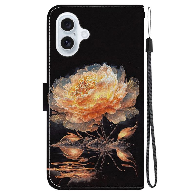 Kuoret iPhone 16 Plus Kultainen Pioni Hihnalla