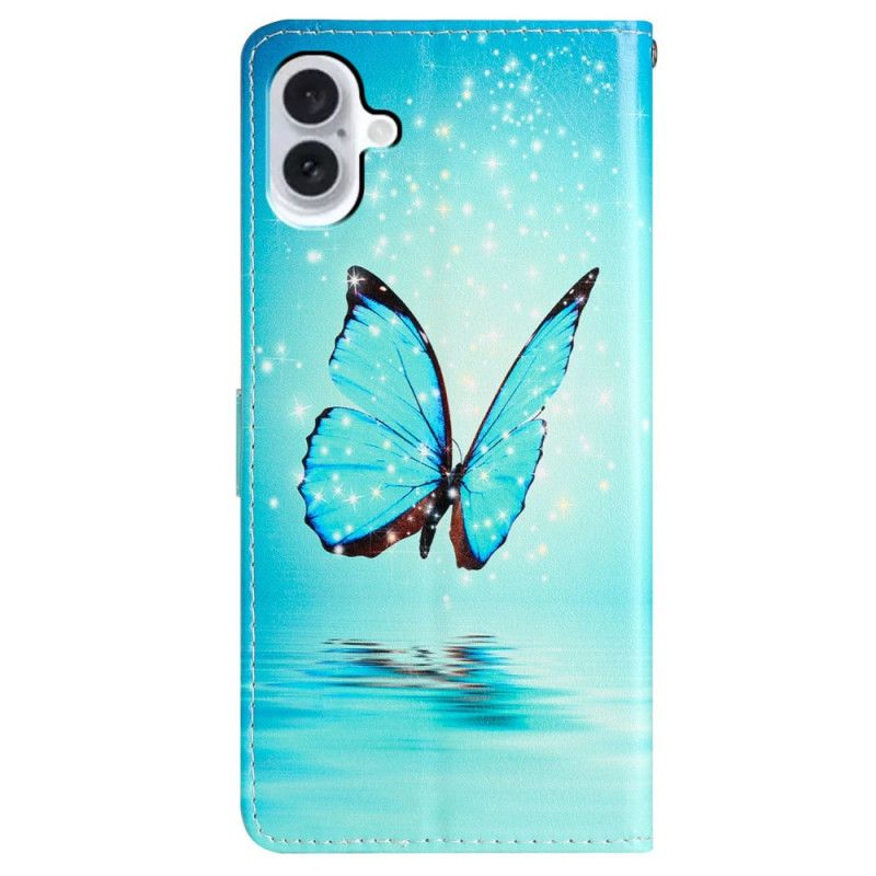 Nahkakotelo iPhone 16 Plus Perhonen Veden Päällä Hihnalla