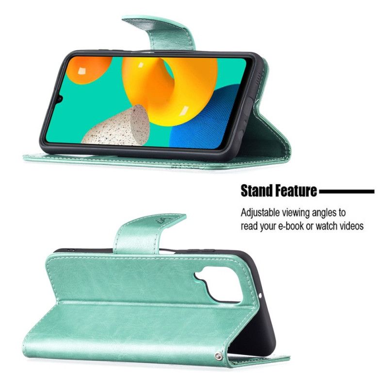 Flip Kotelot Samsung Galaxy M32 Perhosia Lennossa Kaulanauhan Kanssa Suojakuori