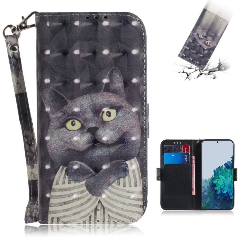 Flip Case Samsung Galaxy S21 Plus 5G Harmaa Kissa Tangoilla