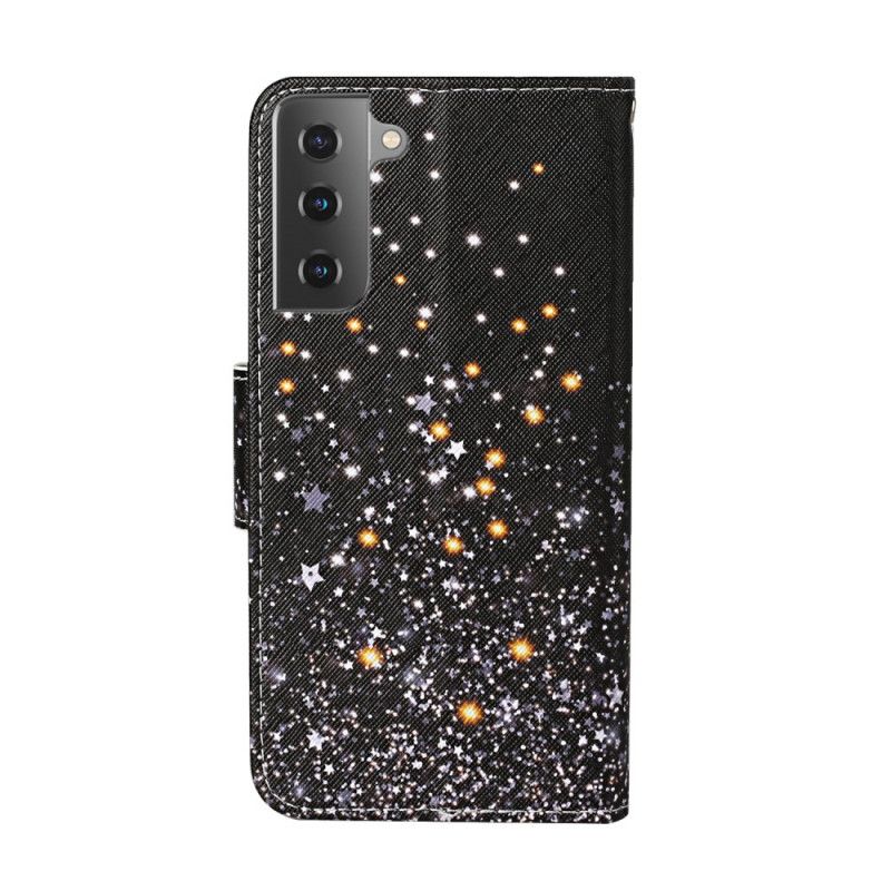 Kotelot Samsung Galaxy S21 Plus 5G Tähdet Ja Paljetteja Hihnalla Suojakuori
