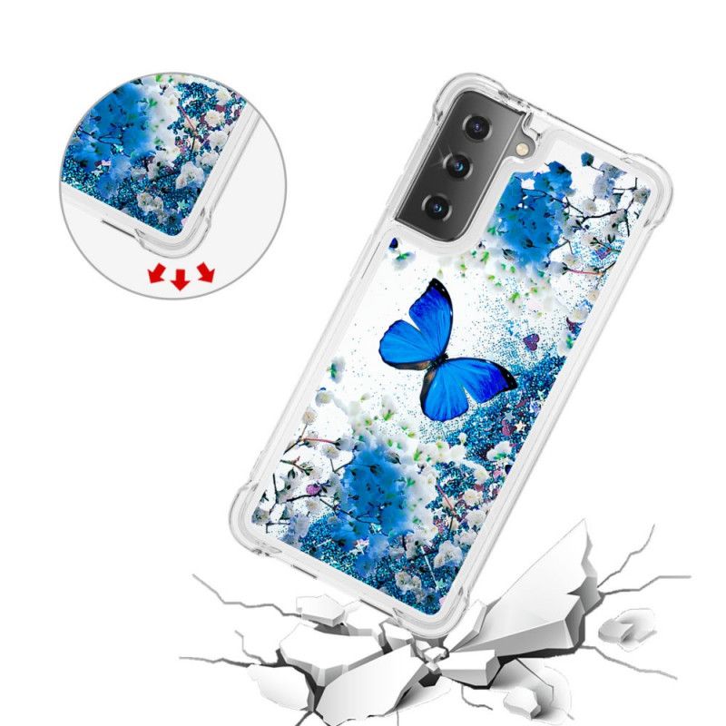 Kuori Samsung Galaxy S21 Plus 5G Sinisiä Kimaltelevia Perhosia