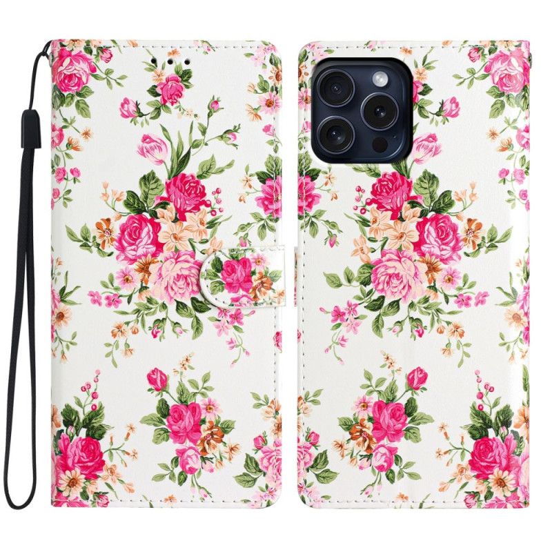 Kotelot iPhone 16 Pro Puhelinkuoret Punaiset Kukat Hihnalla