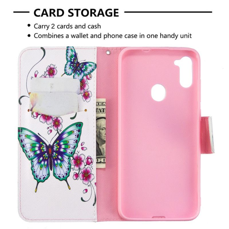 Kotelot Samsung Galaxy M11 Tummansininen Magenta Kuninkaat Perhosia