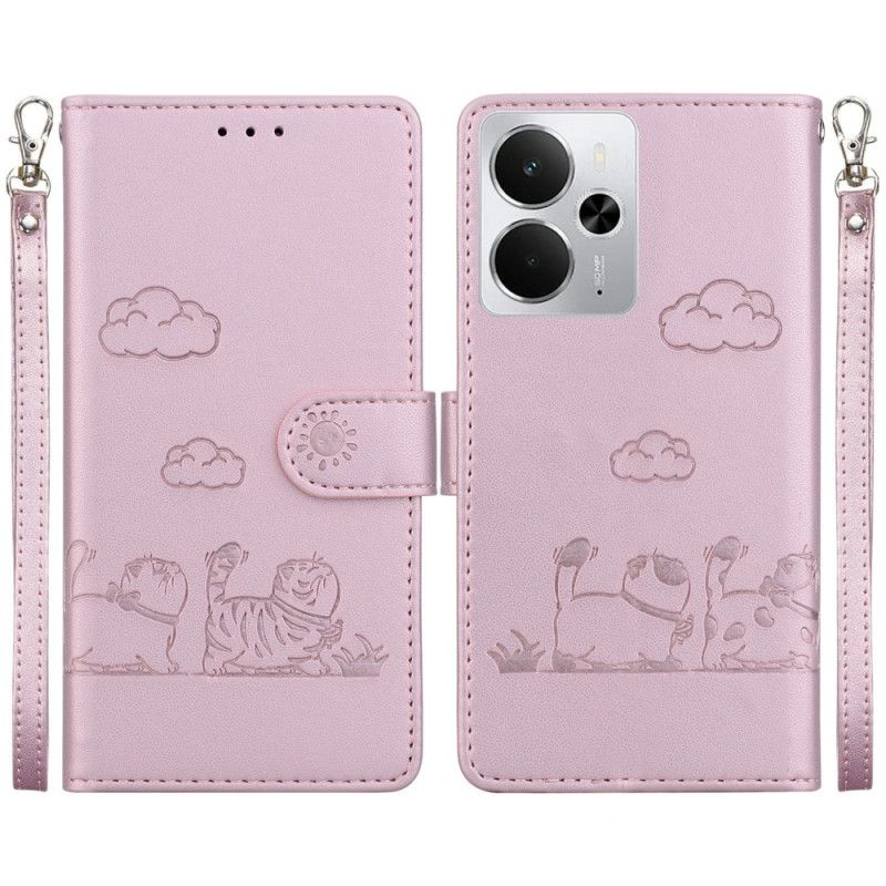 Kotelot Realme 14 5g Rfid-kissakuvioinen Hihna