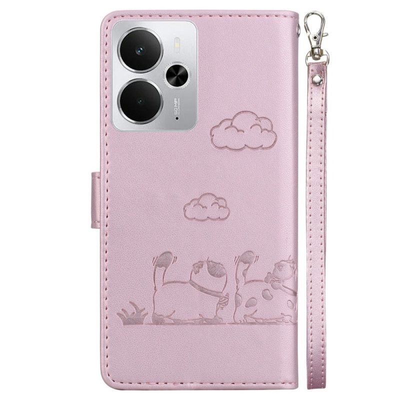 Kotelot Realme 14 5g Rfid-kissakuvioinen Hihna