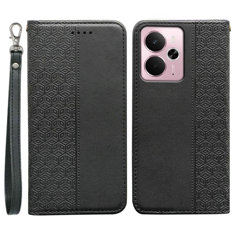 Nahkakotelo Realme 14 5g Puhelinkuoret Ruutureunus Ja Hihna