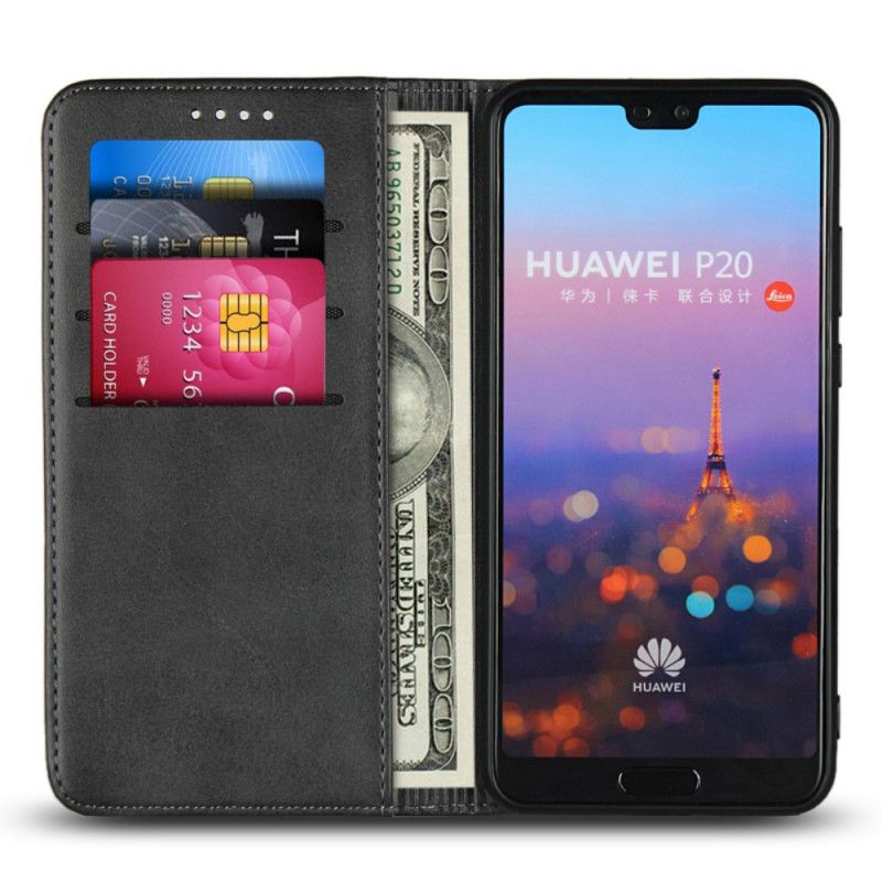 Flip Kotelot Huawei P20 Tummansininen Musta Raittiinen Nahkatyyli