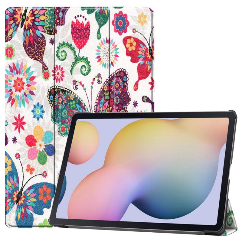 Älykäs Kotelo Samsung Galaxy Tab S7 Plus Vahvistettuja Perhosia Ja Kukkia