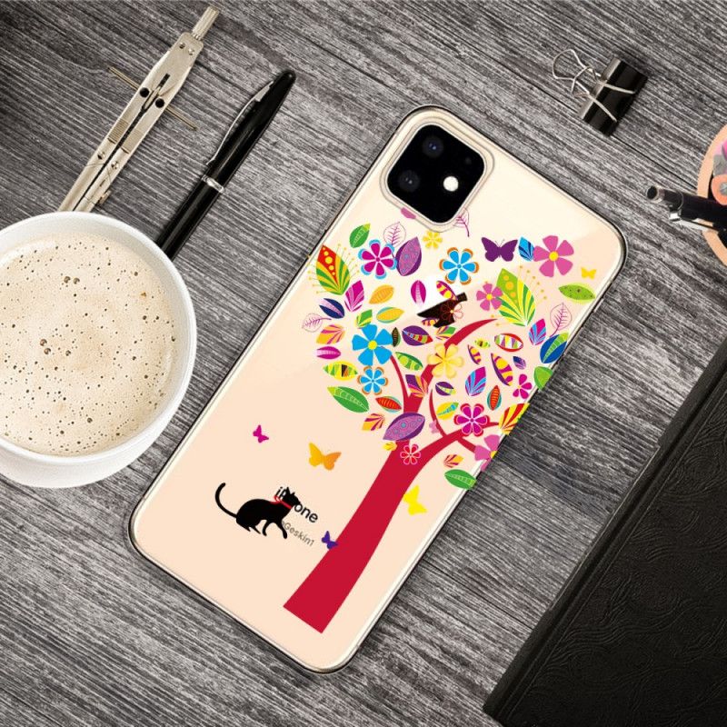 Case Kuoret iPhone 11 Puhelinkuoret Kissa Värillisen Puun Alla