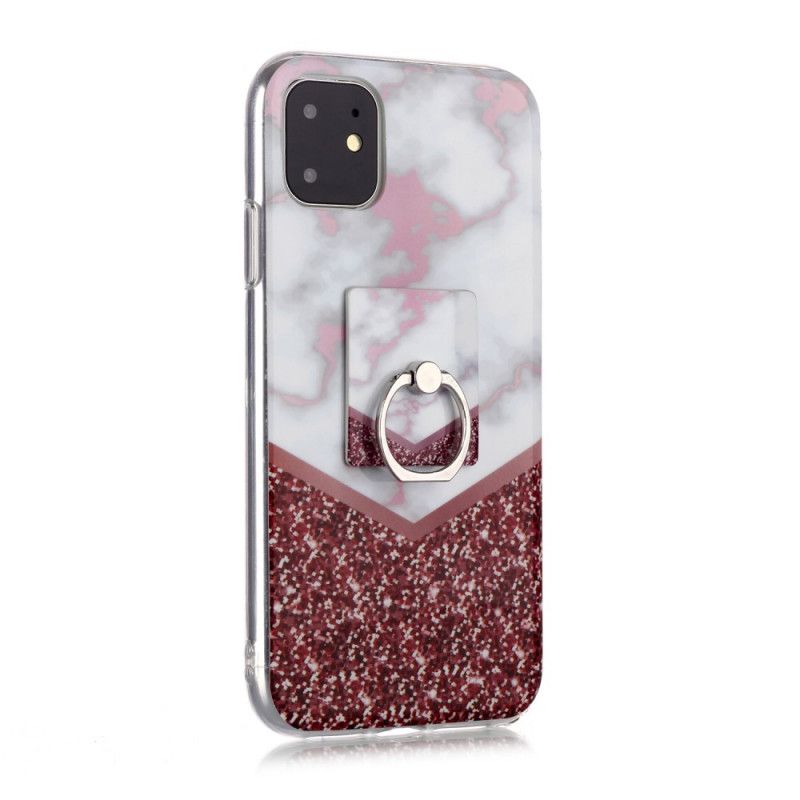Kuori iPhone 11 Tummansininen Magenta Marmorimalli Tukirenkaalla