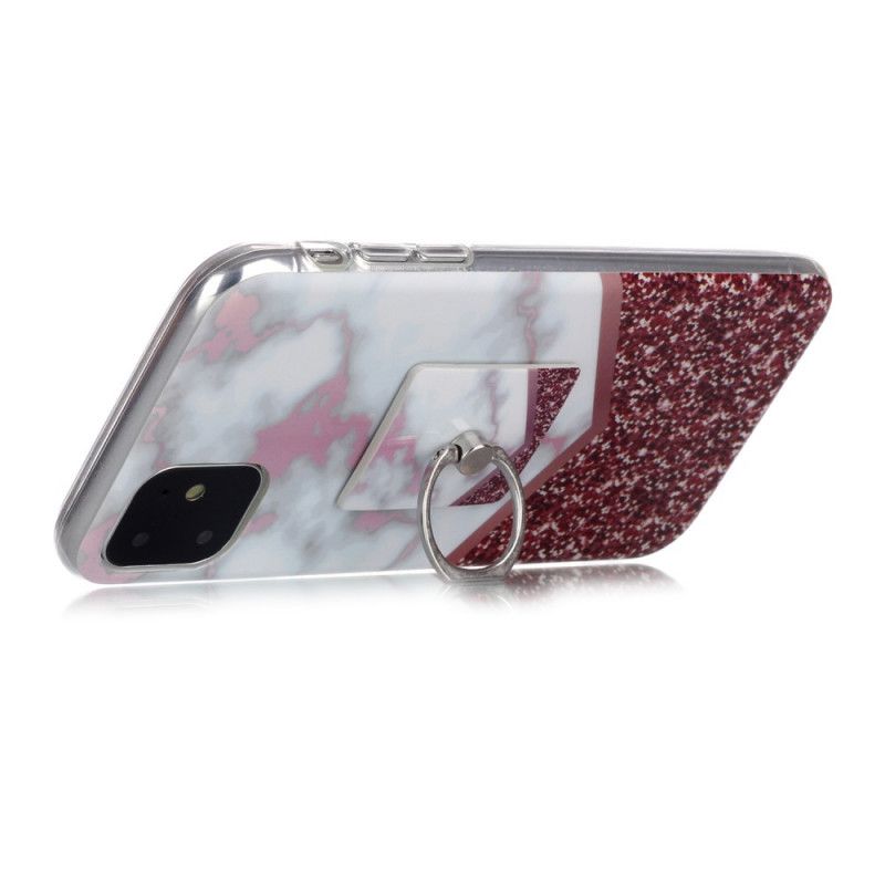 Kuori iPhone 11 Tummansininen Magenta Marmorimalli Tukirenkaalla